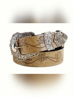 NWT Golden Button Buckle Retro Bohemian Style With Flowing Flower Line Size L